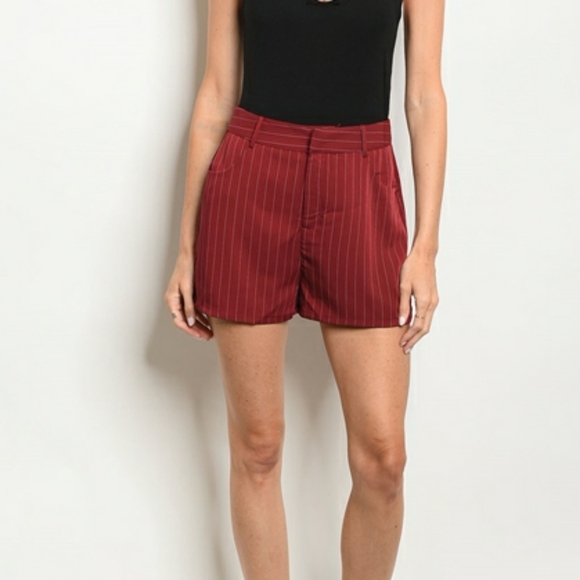 HONEY PUNCH WINE WHITE PIN STRIPE SHORTS - Picture 5 of 13